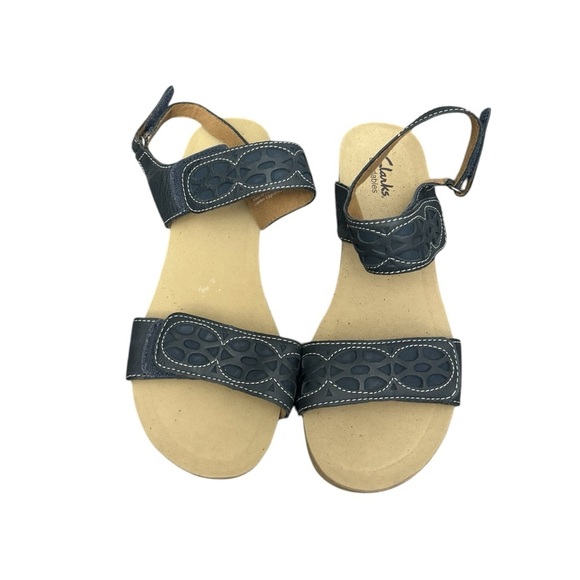 Clarks Women's Bendable Blue Leather Sandals Size 7W - Picture 2 of 5